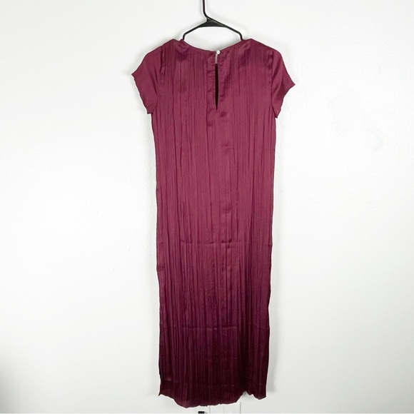 MADEWELL Mulberry Wine Short Sleeves Pleated Side Split Midi Dress, Size XS - Picture 2 of 10